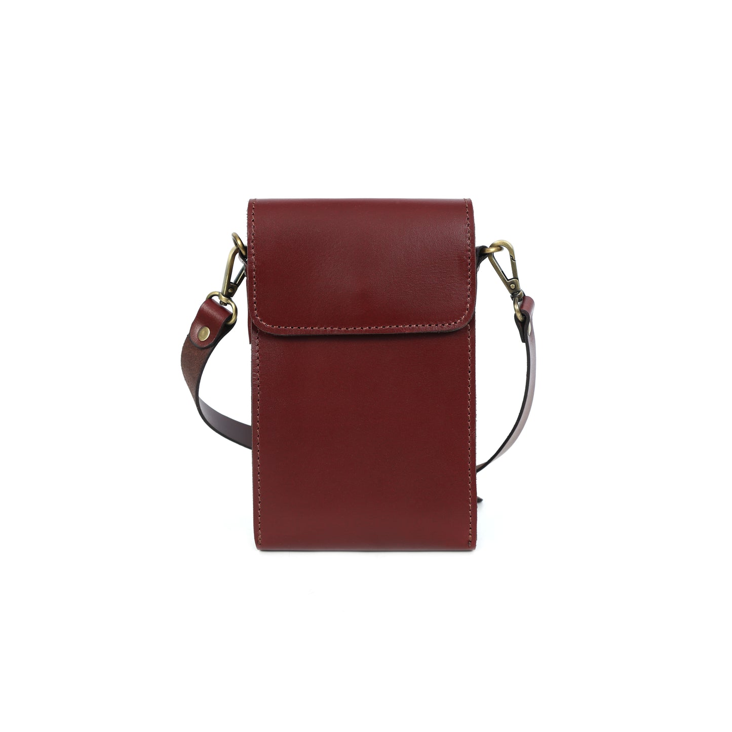Genuine Leather Phone Crossbody Bag – Compact Burgundy Sling Pouch
