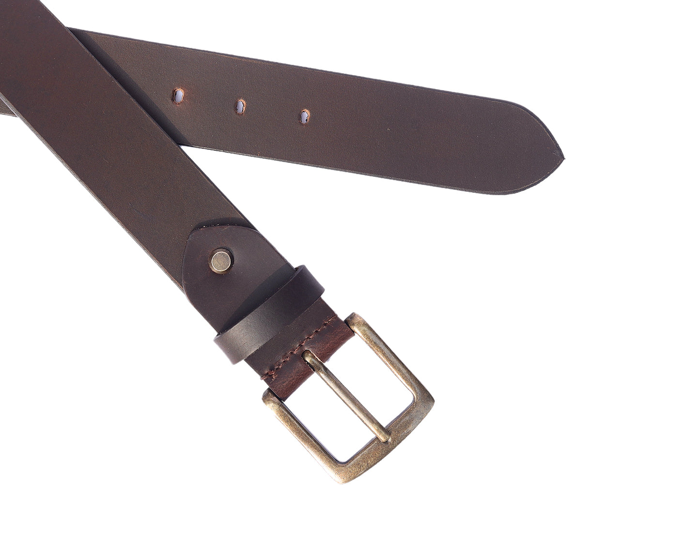Dark Brown Leather Belt – Antique Buckle Formal Casual Waist Belt