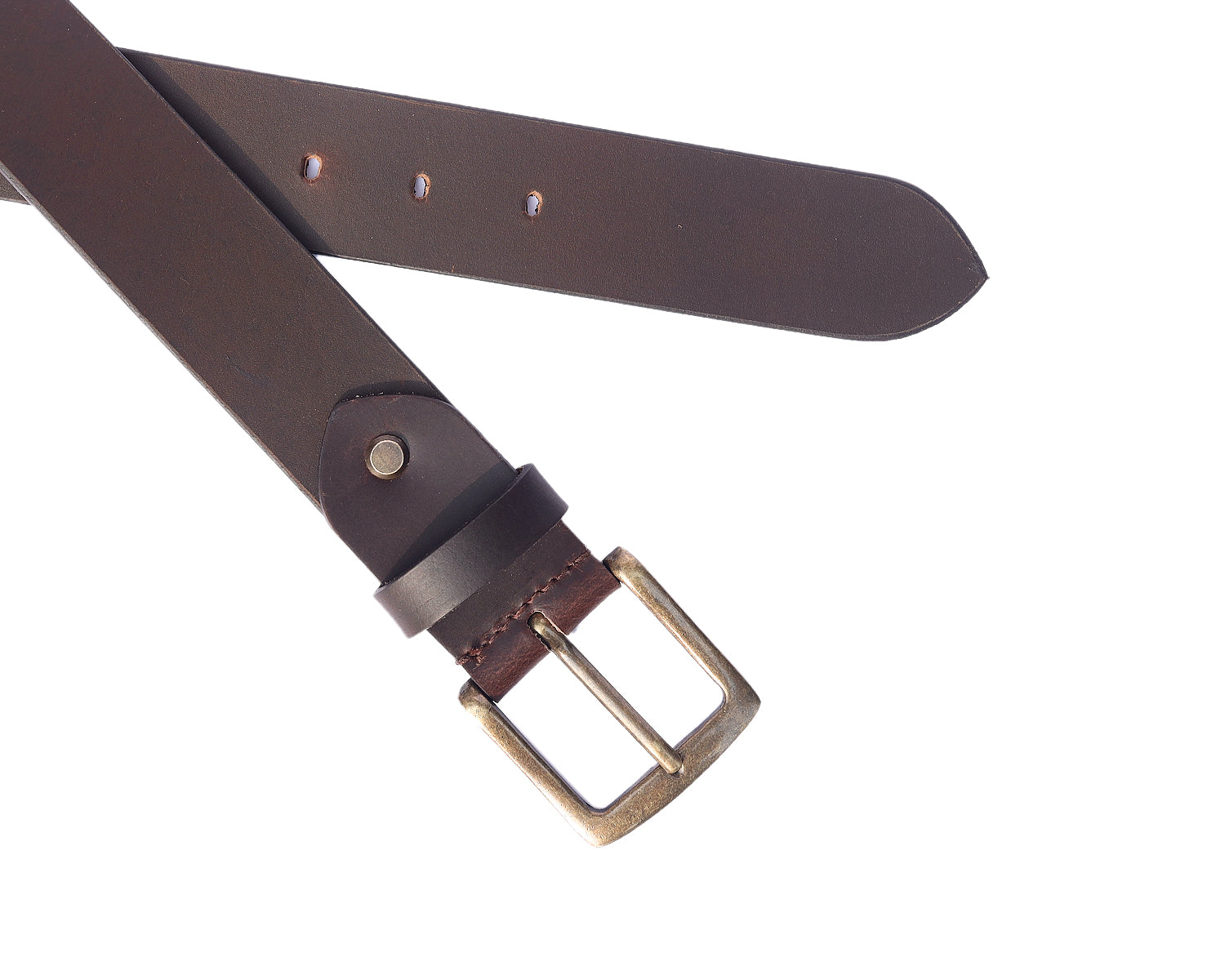 Dark Brown Leather Belt – Antique Buckle Formal Casual Waist Belt