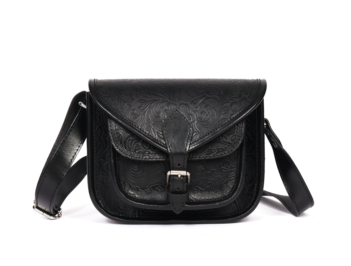 Embossed Leather Crossbody Bag – Buckle Flap Sling Bag