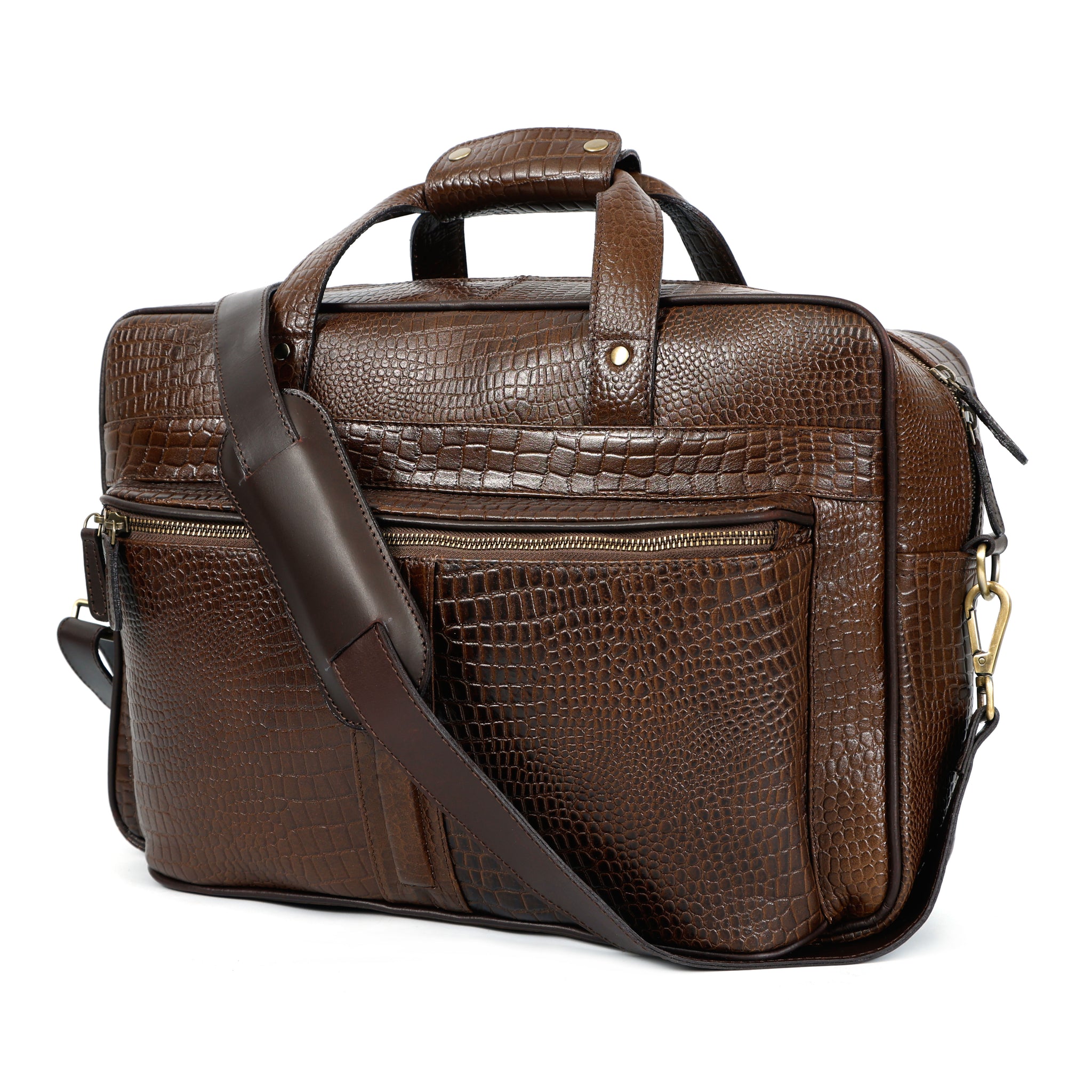 Croc-Embossed Leather Office Bag – Professional Laptop Briefcase