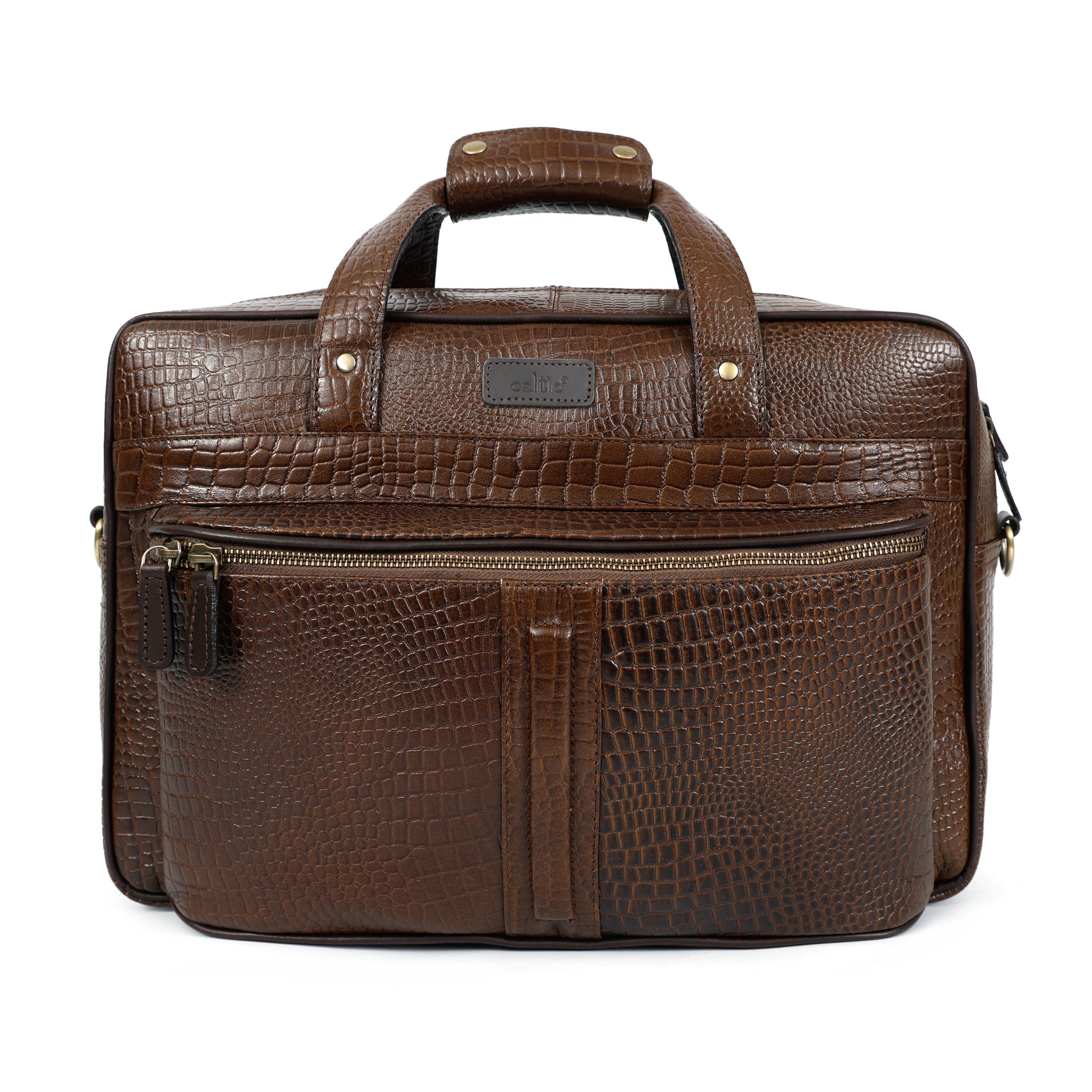 Croc-Embossed Leather Office Bag – Professional Laptop Briefcase