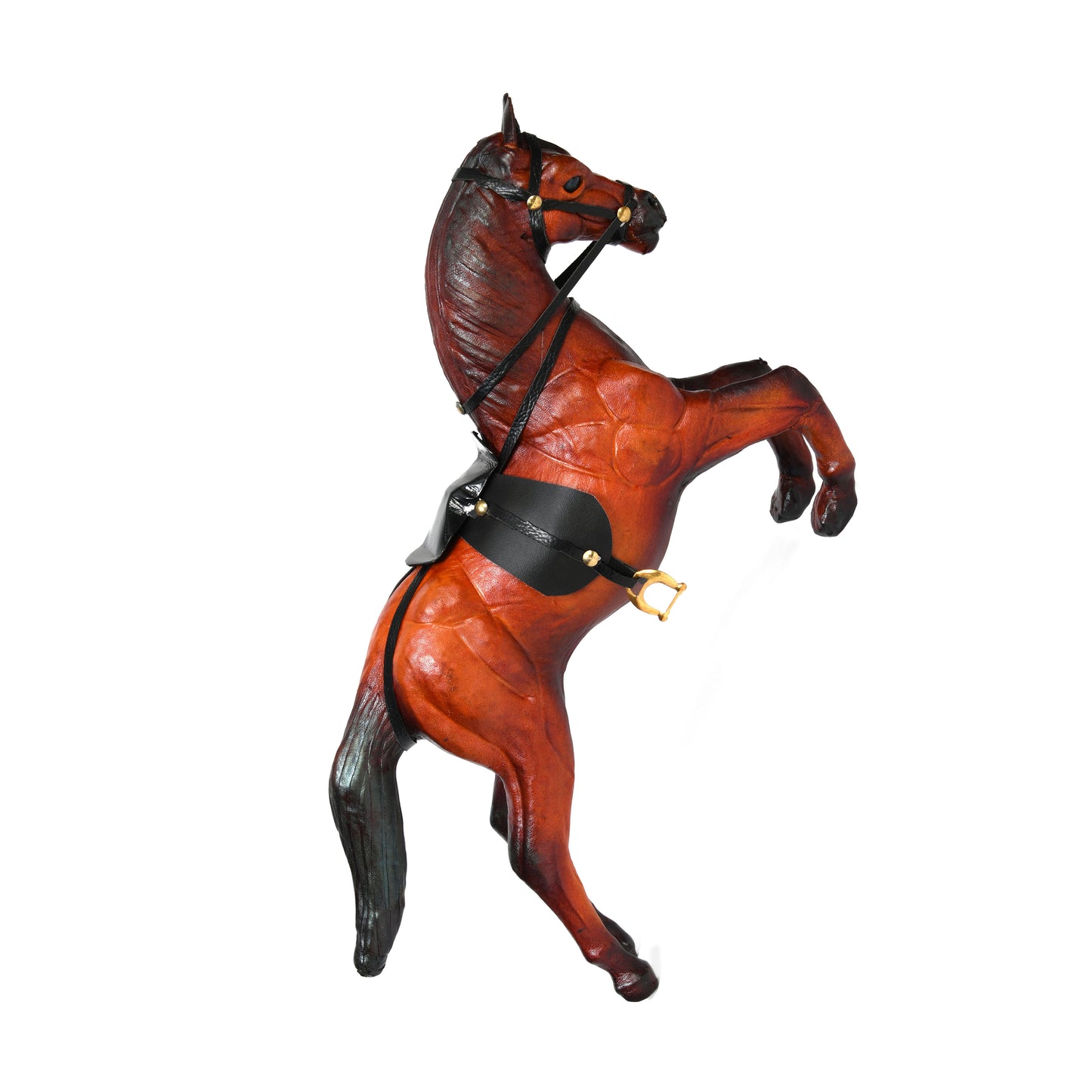 Handcrafted Leather Rearing Horse Showpiece – Luxury Desk Decor