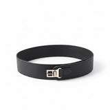 Black Genuine Leather Waist Belt – Adjustable Belt with Gold Buckle