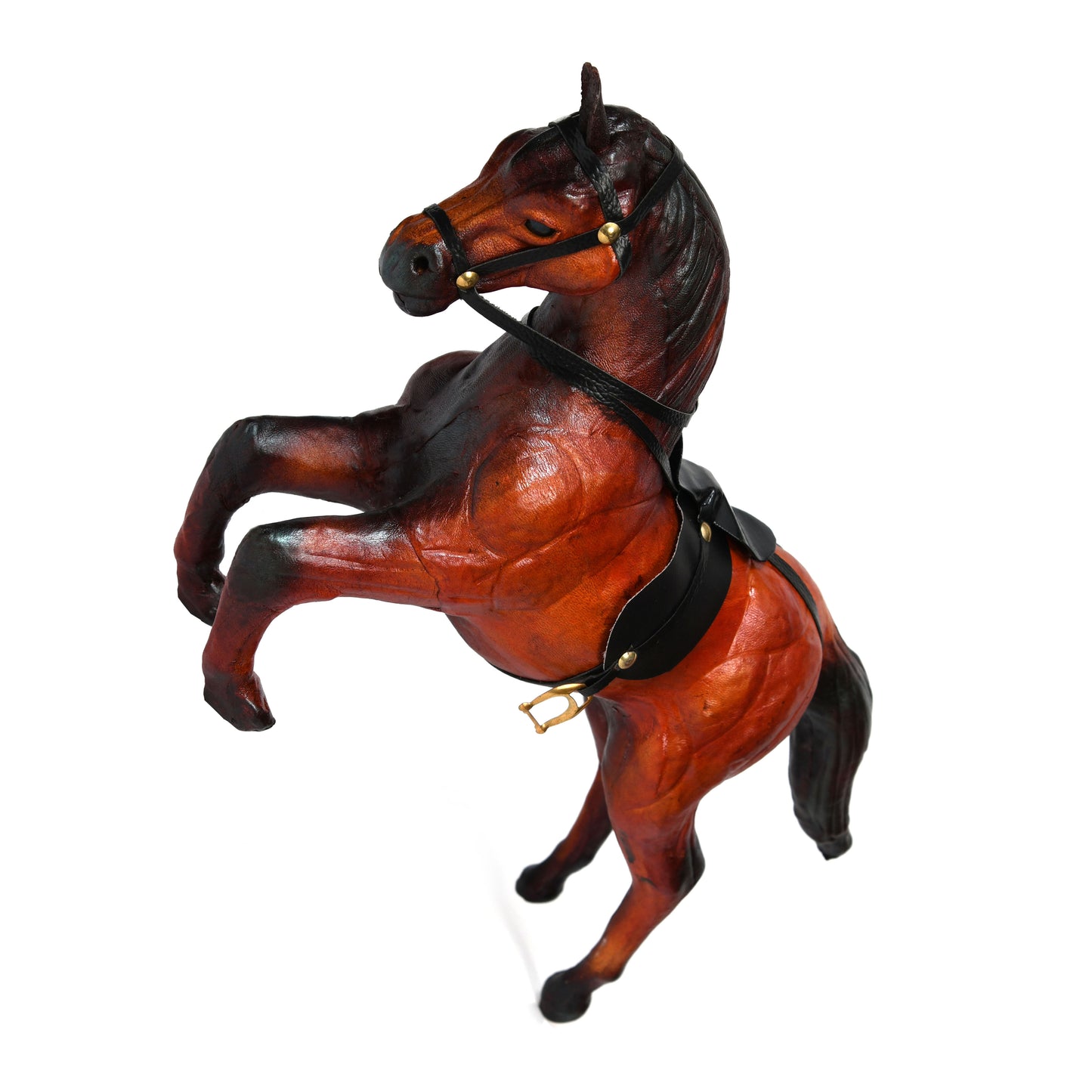 Handcrafted Leather Rearing Horse Showpiece – Luxury Desk Decor