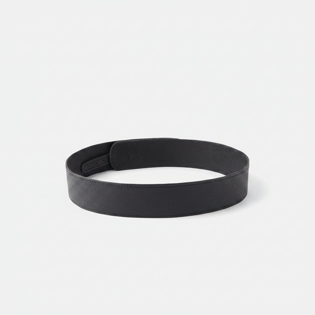 Black Genuine Leather Waist Belt – Adjustable Belt with Gold Buckle