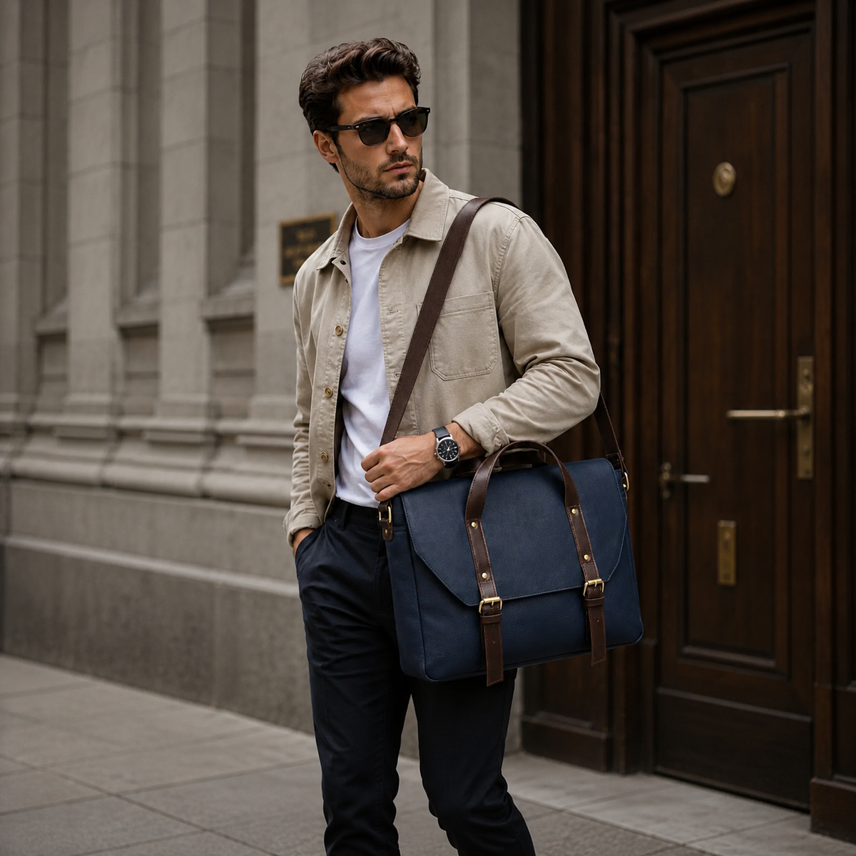 Genuine Leather Laptop Messenger Bag – Office Travel Satchel