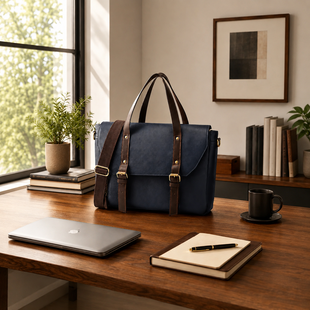 Genuine Leather Laptop Messenger Bag – Office Travel Satchel
