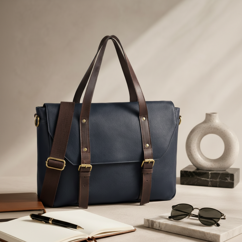 Genuine Leather Laptop Messenger Bag – Office Travel Satchel