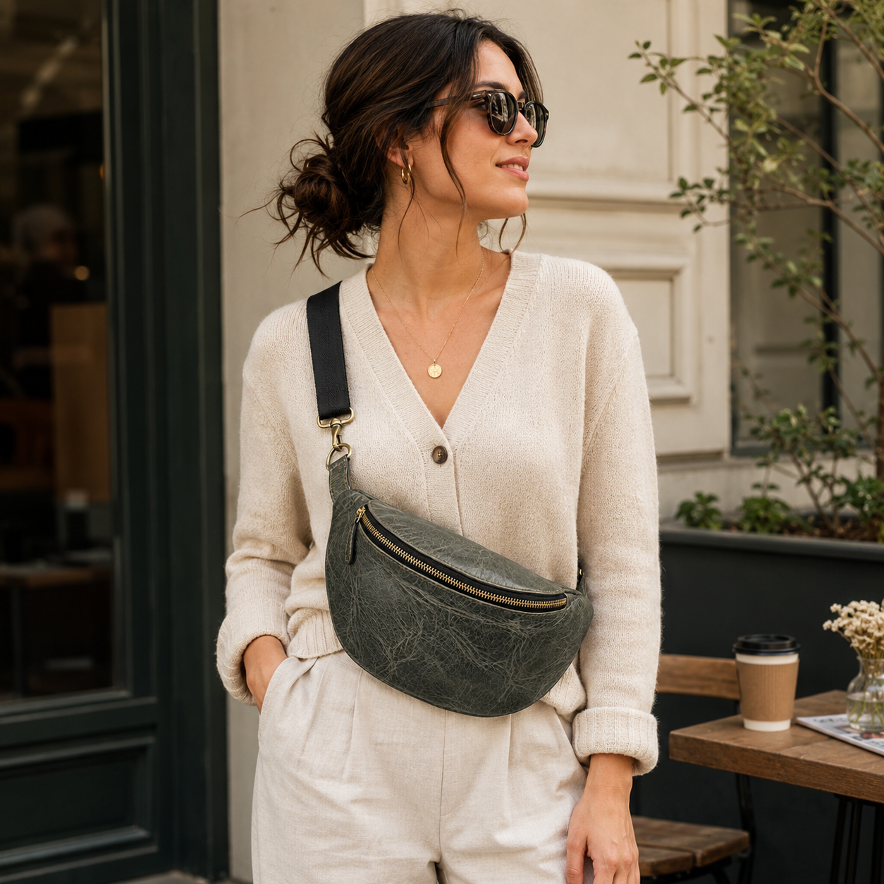 Leather Crossbody Waist Bag – Crescent Sling Bag with Adjustable Strap
