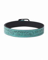 Turquoise Embossed Leather Belt – Western Floral Waist Belt with Black Buckle