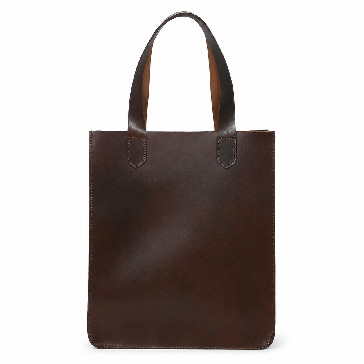 Genuine Leather Tote Bag – Minimal Shoulder Shopper Bag with Front Pocket