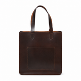 Genuine Leather Tote Bag – Minimal Shoulder Shopper Bag with Front Pocket