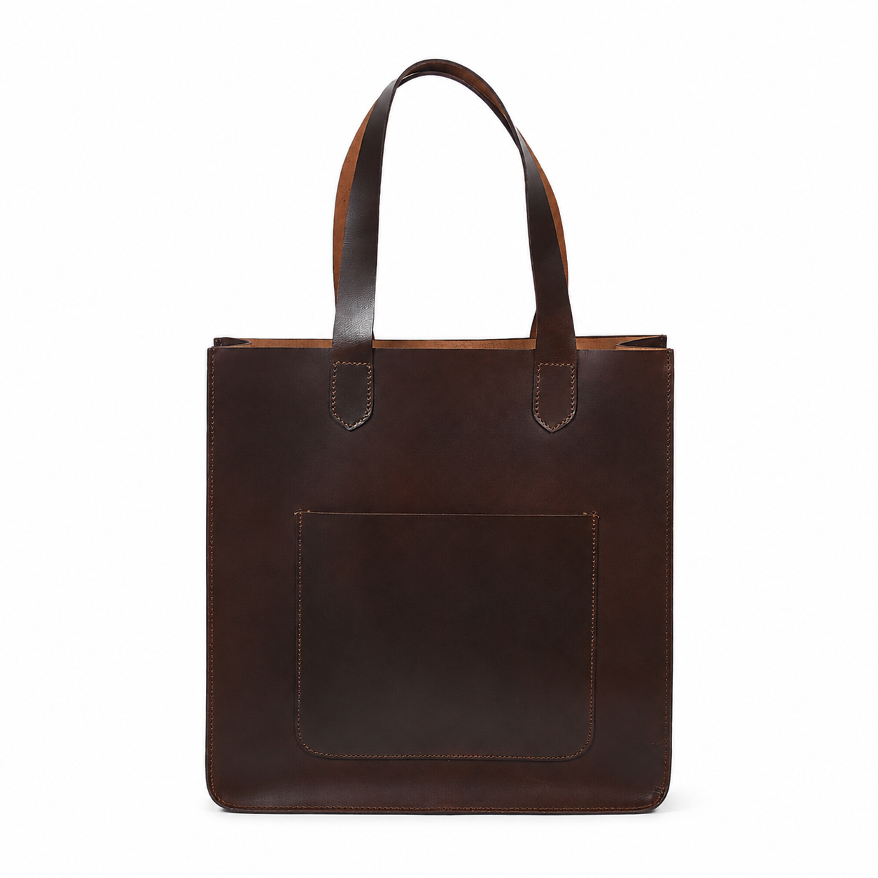 Genuine Leather Tote Bag – Minimal Shoulder Shopper Bag with Front Pocket