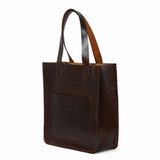 Genuine Leather Tote Bag – Minimal Shoulder Shopper Bag with Front Pocket