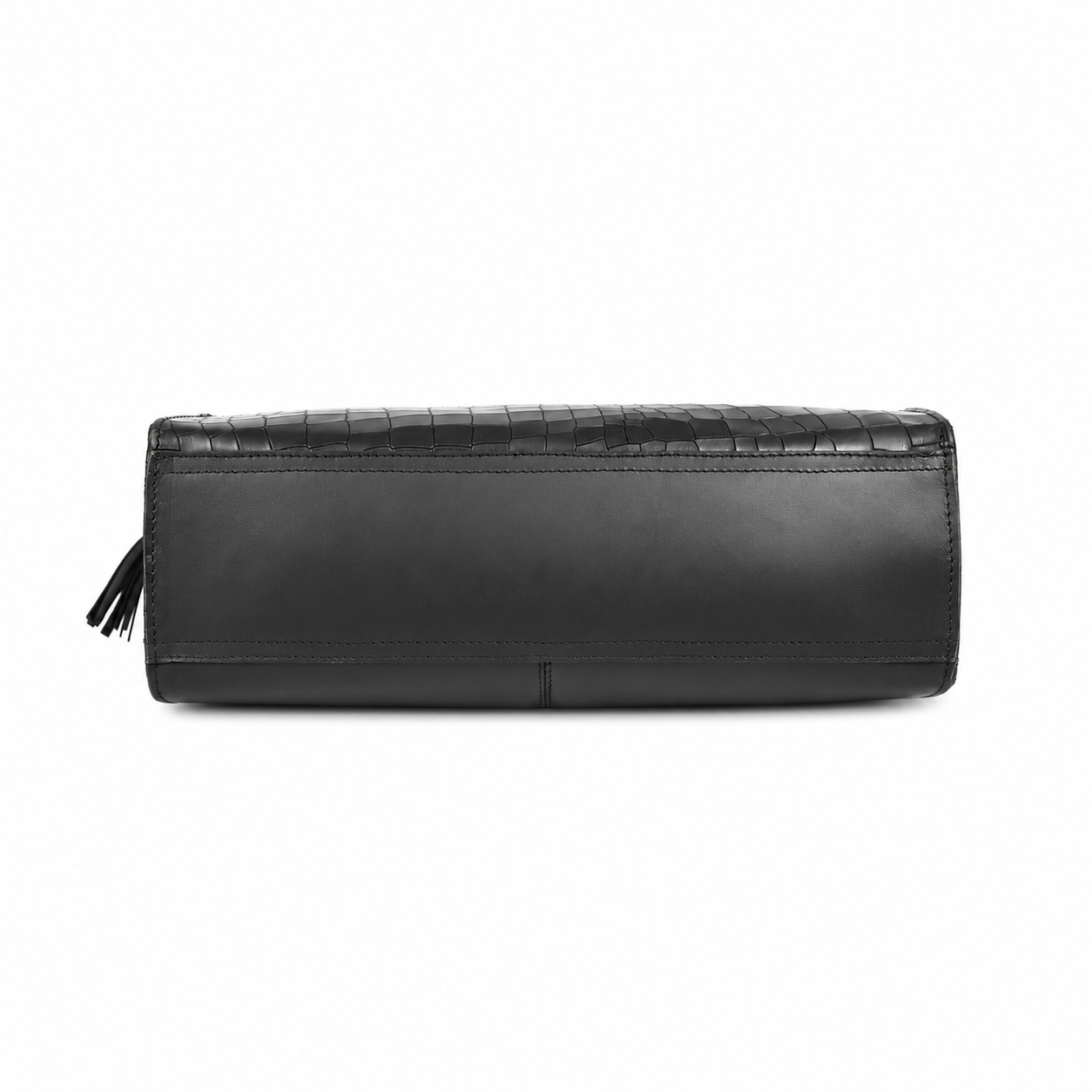 Black Croc-Textured Leather Tote Bag – Shoulder Handbag with Zip Closure
