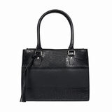Black Croc-Textured Leather Tote Bag – Shoulder Handbag with Zip Closure