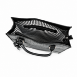 Black Croc-Textured Leather Tote Bag – Shoulder Handbag with Zip Closure