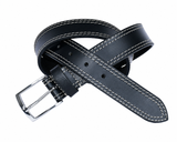 Black Leather Belt – Contrast Stitching Chrome Buckle Waist Belt