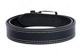 Black Leather Belt – Contrast Stitching Chrome Buckle Waist Belt
