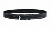 Black Leather Belt – Contrast Stitching Chrome Buckle Waist Belt