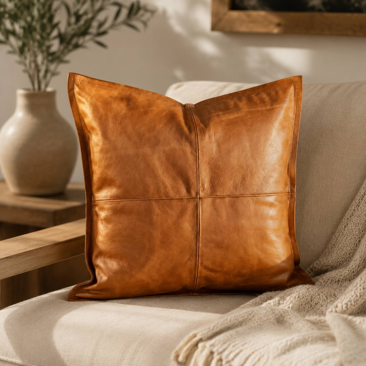 Genuine Leather Pillow Cover – Rustic Throw Cushion Cover
