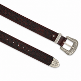 Vintage Floral Embossed Leather Belt with Ornate Silver Buckle