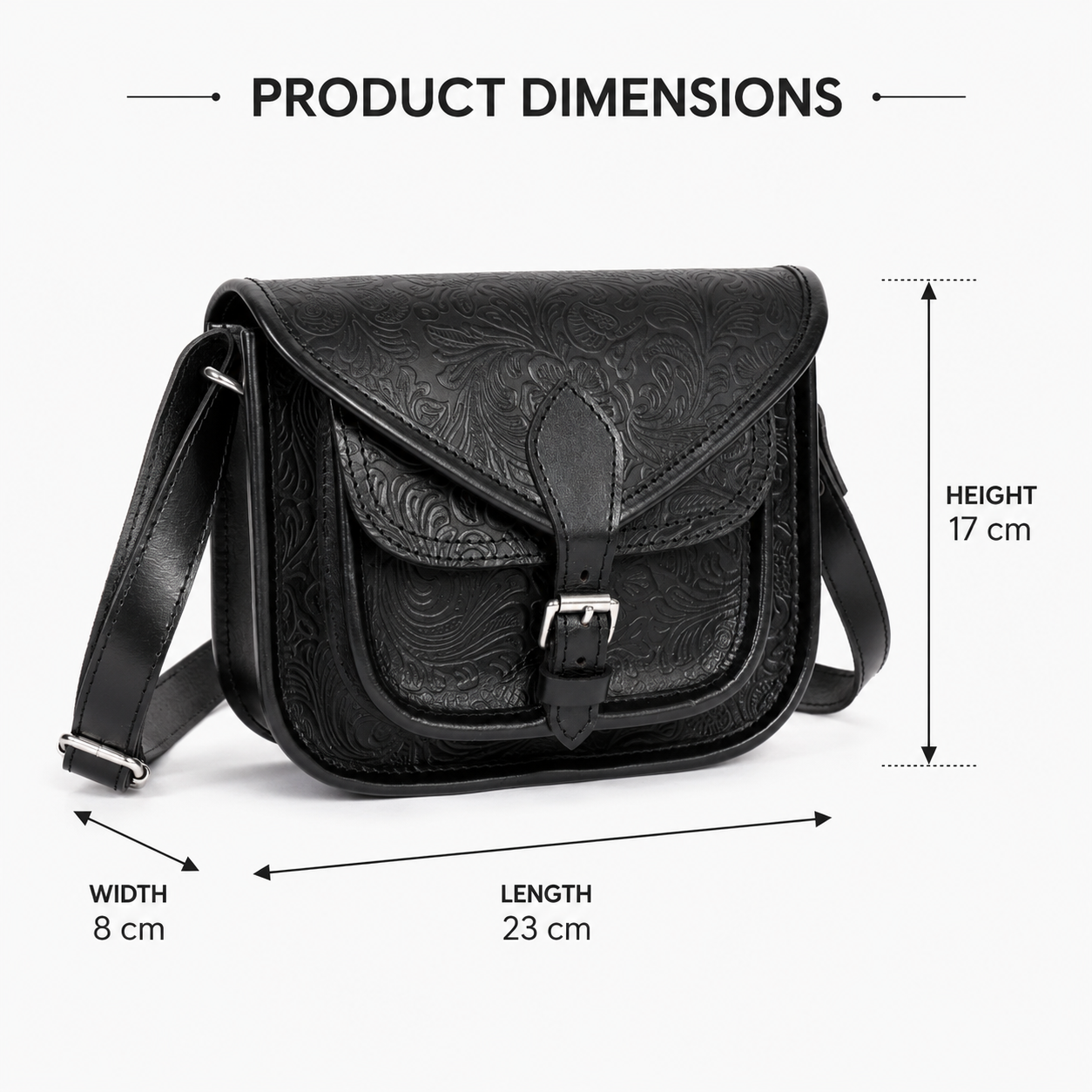 Embossed Leather Crossbody Bag – Buckle Flap Sling Bag