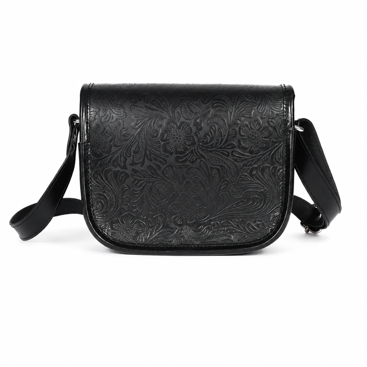 Embossed Leather Crossbody Bag – Buckle Flap Sling Bag