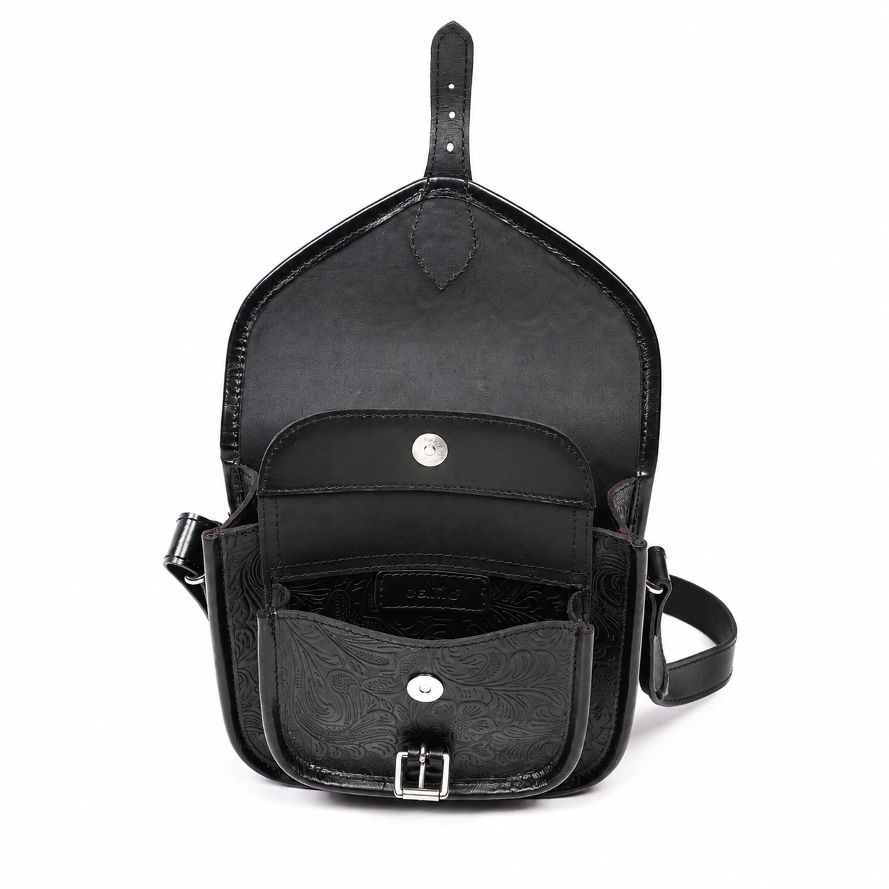 Embossed Leather Crossbody Bag – Buckle Flap Sling Bag
