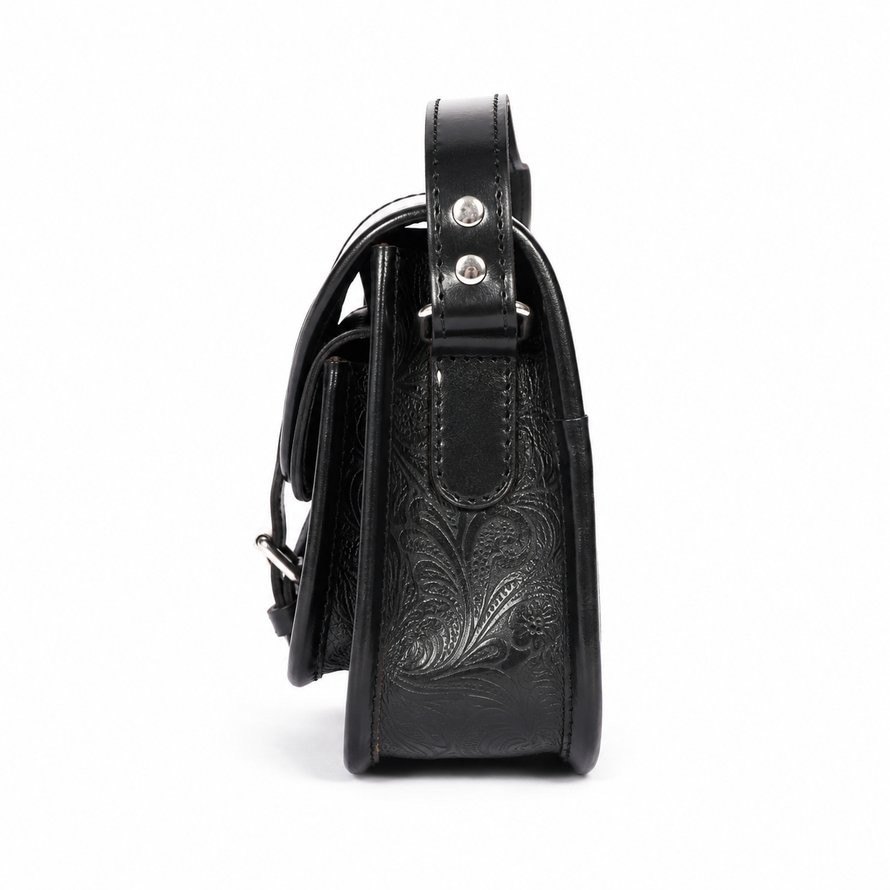 Embossed Leather Crossbody Bag – Buckle Flap Sling Bag