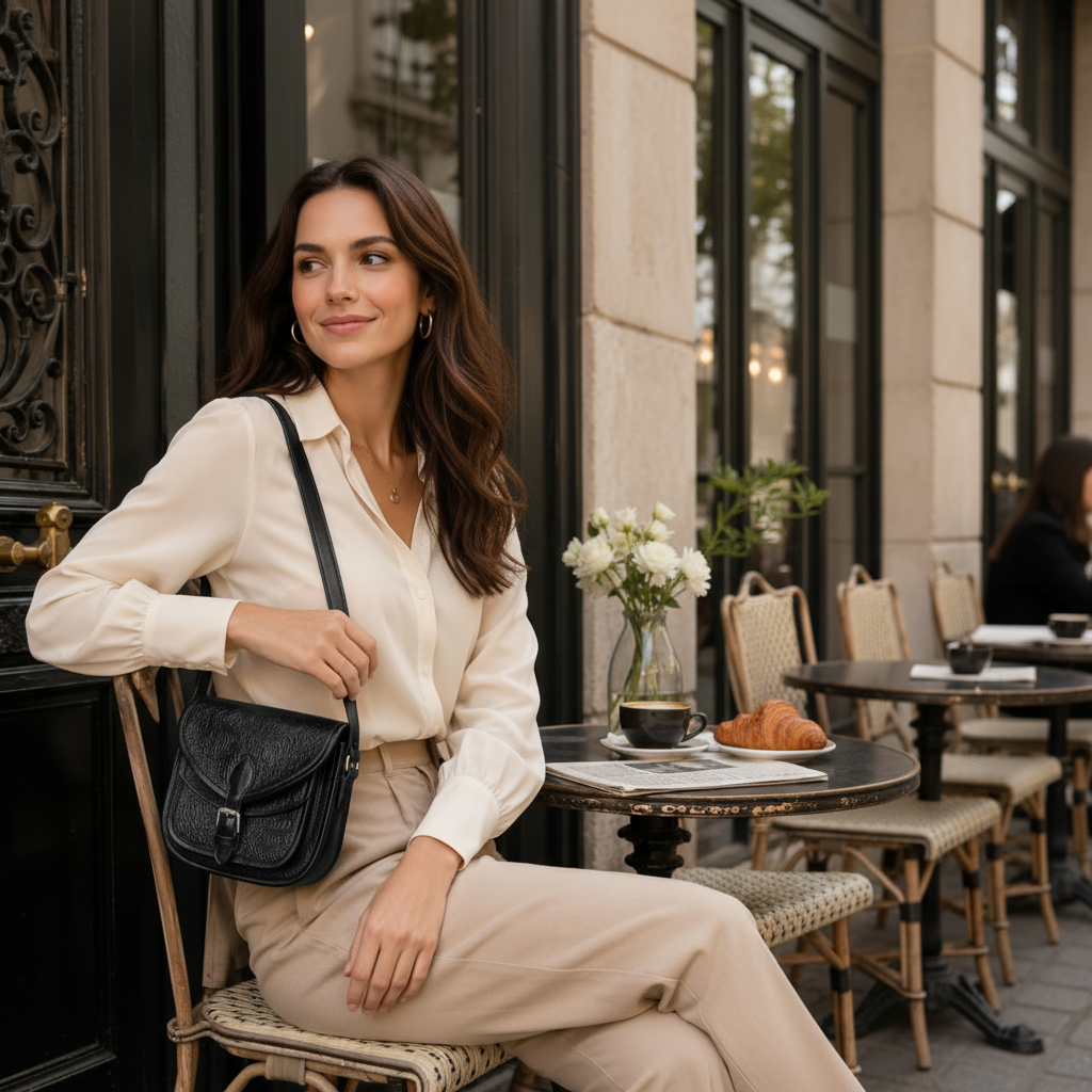 Embossed Leather Crossbody Bag – Buckle Flap Sling Bag