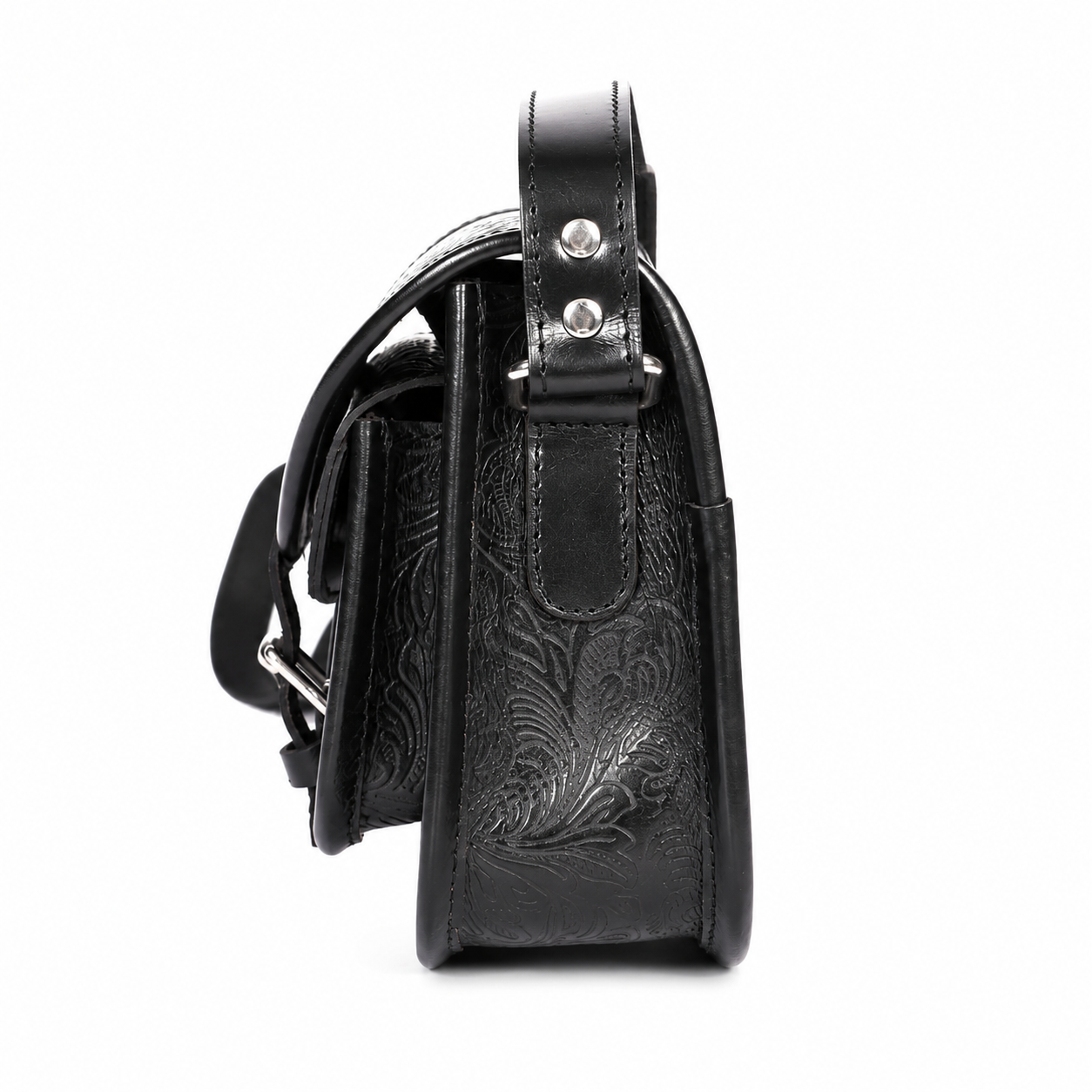 Embossed Leather Crossbody Bag – Buckle Flap Sling Bag