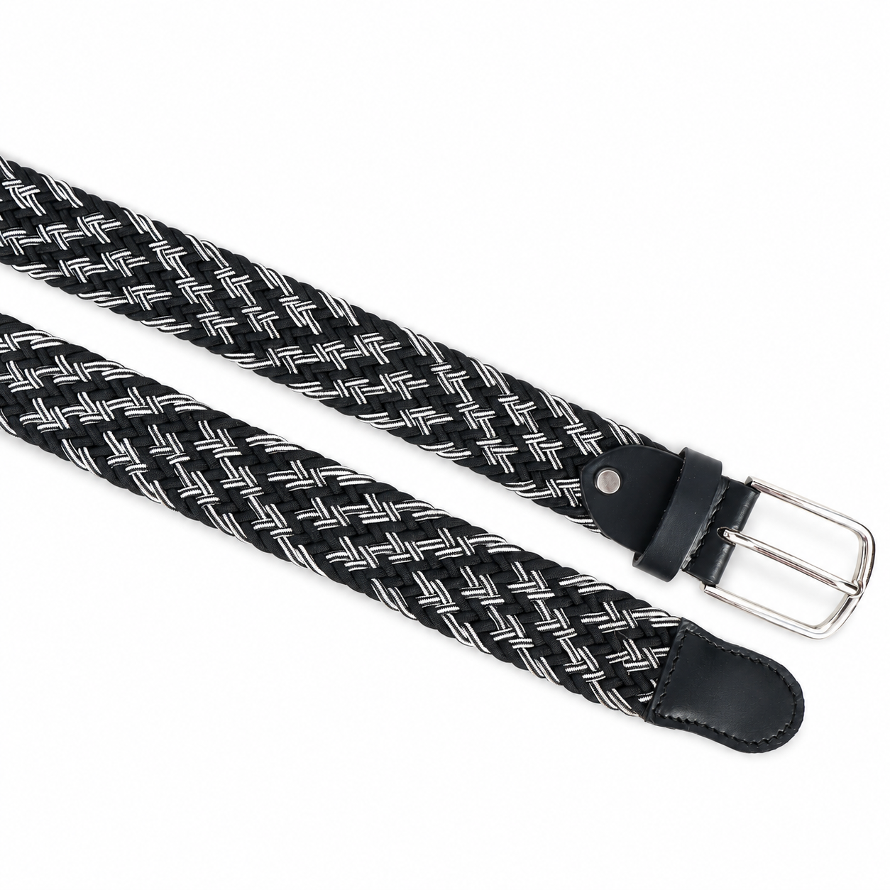 Handwoven Elastic Braided Belt – Adjustable Casual Belt with Leather Ends