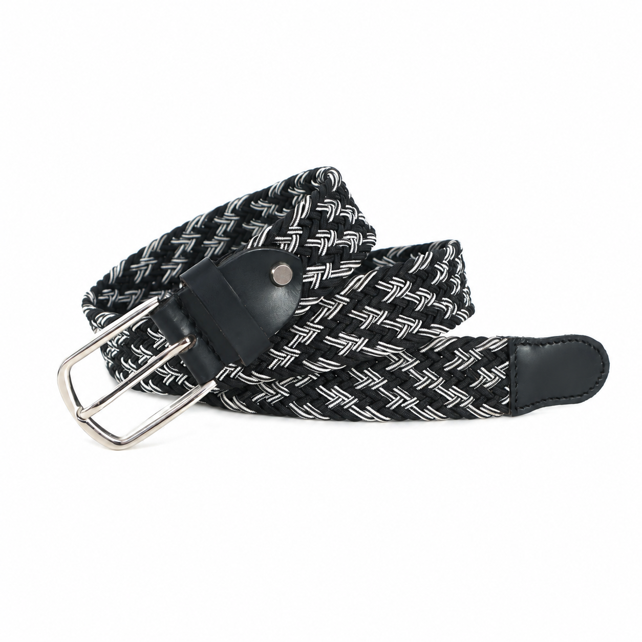 Handwoven Elastic Braided Belt – Adjustable Casual Belt with Leather Ends
