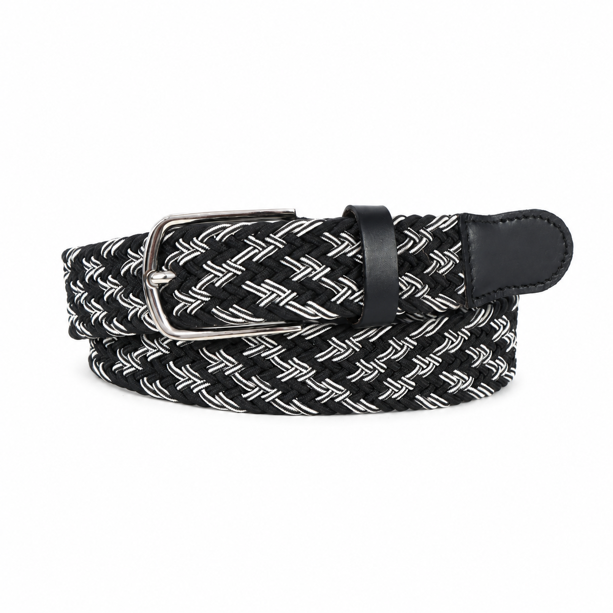 Handwoven Elastic Braided Belt – Adjustable Casual Belt with Leather Ends