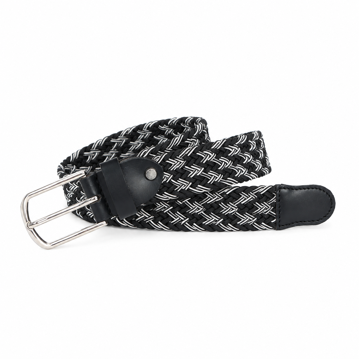 Handwoven Elastic Braided Belt – Adjustable Casual Belt with Leather Ends