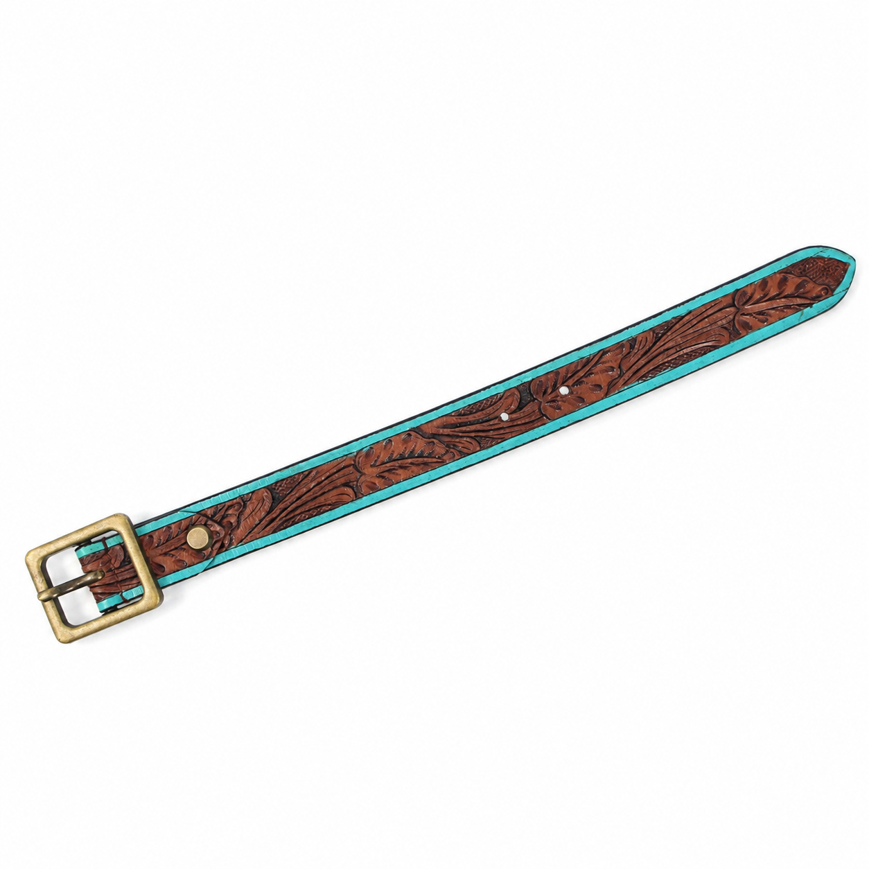 Brown Turquoise Embossed Leather Belt – Western Floral Waist Belt
