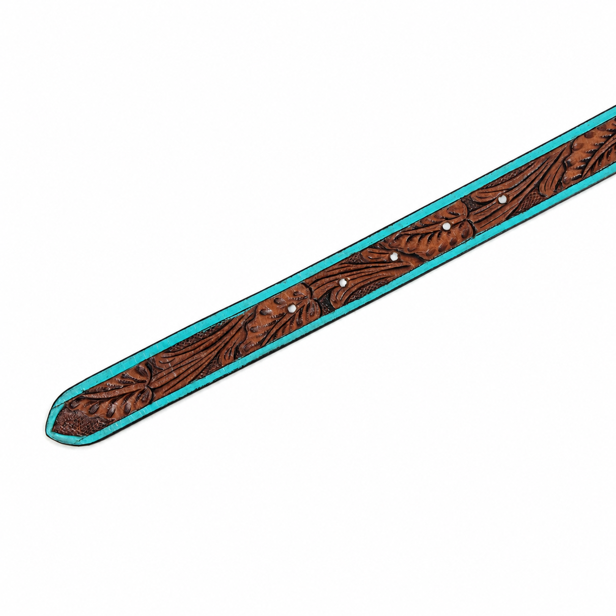 Brown Turquoise Embossed Leather Belt – Western Floral Waist Belt