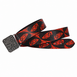Red Black Tribal Leather Belt – Antique Emblem Buckle Waist Belt