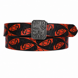 Red Black Tribal Leather Belt – Antique Emblem Buckle Waist Belt