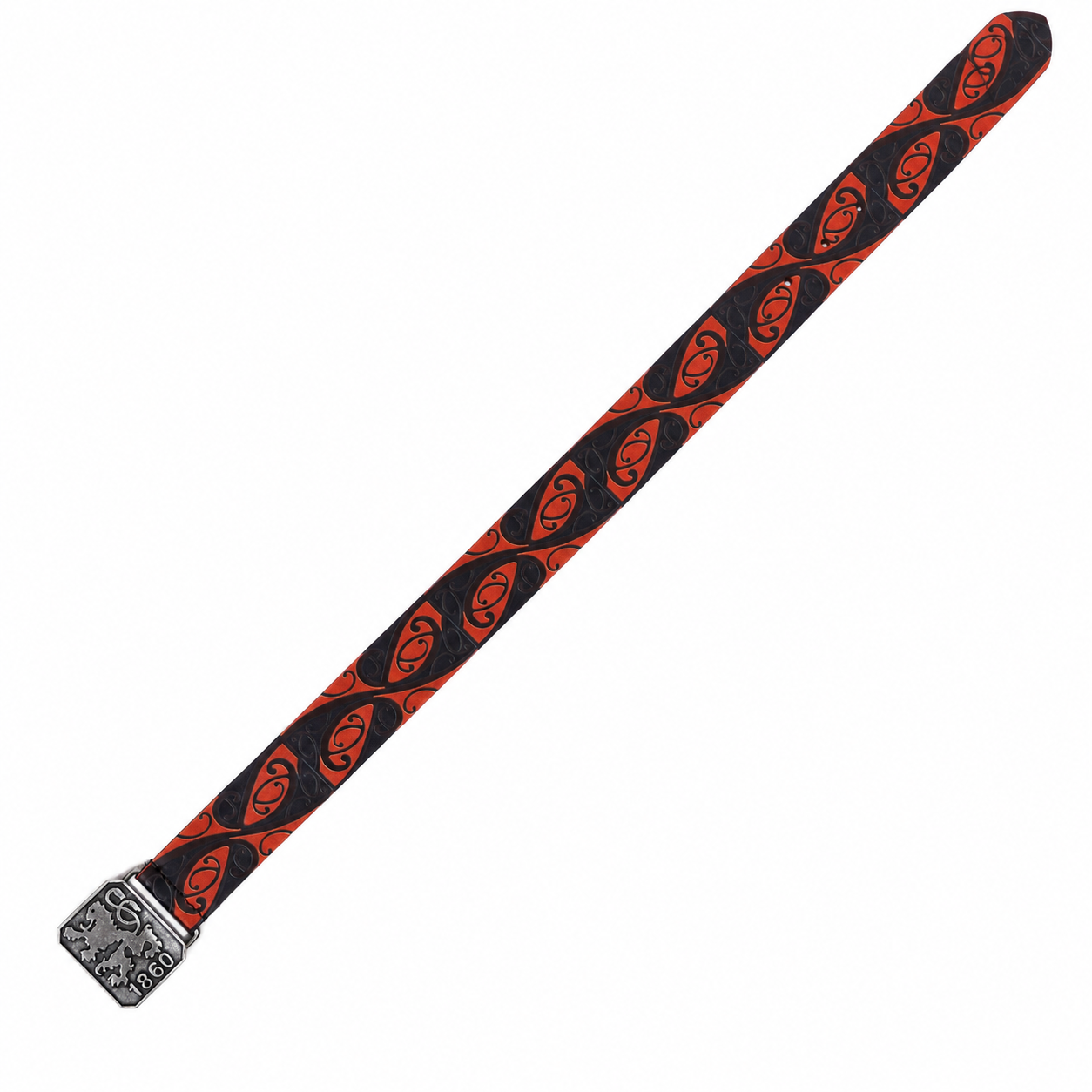 Red Black Tribal Leather Belt – Antique Emblem Buckle Waist Belt