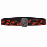 Red Black Tribal Leather Belt – Antique Emblem Buckle Waist Belt