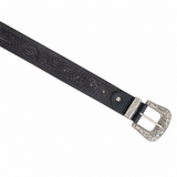 Black Embossed Leather Belt – Western Waist Belt with Ornate Buckle