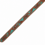 Brown Teal Embossed Leather Belt – Floral Western Waist Belt