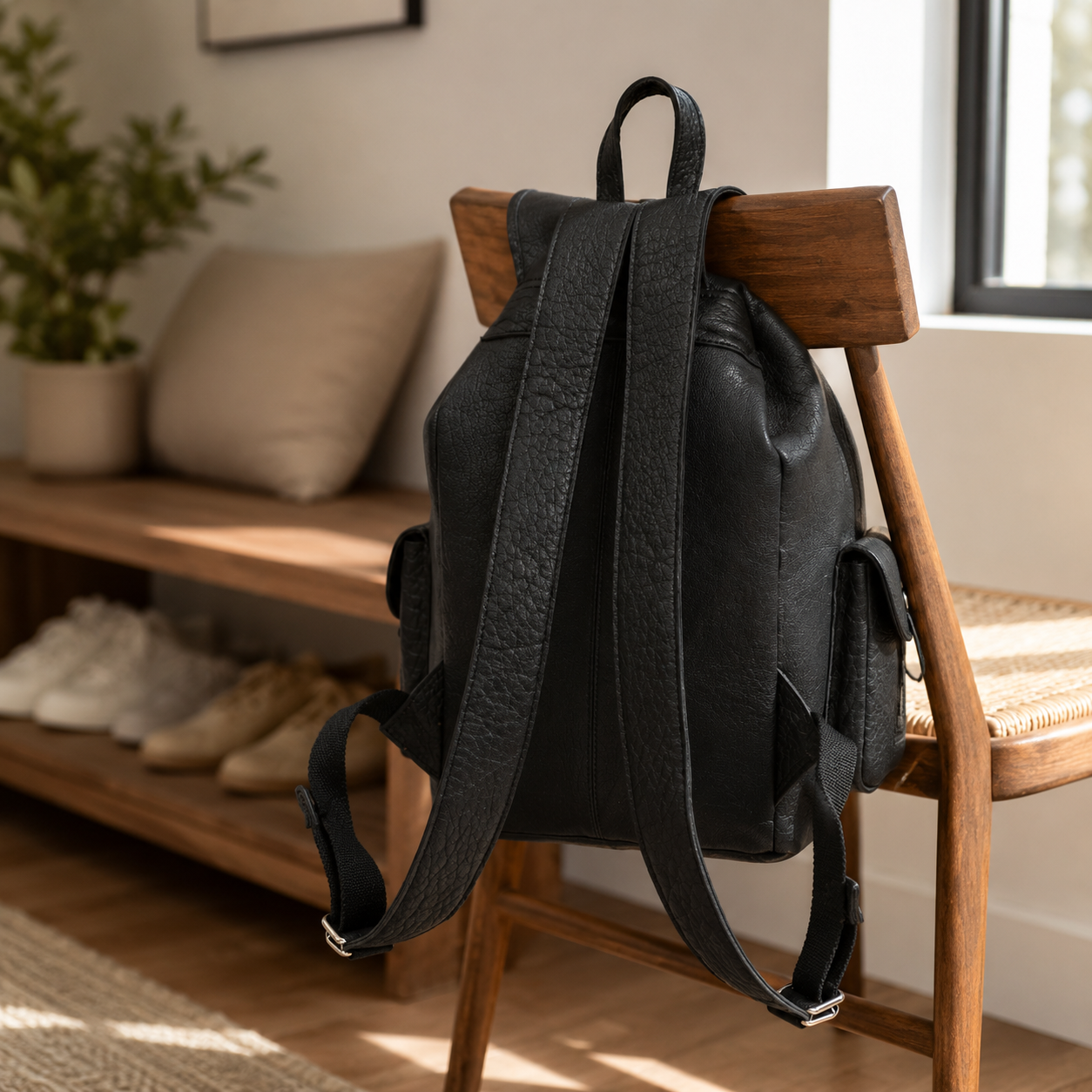 Genuine Leather Utility Backpack – Vintage Travel Bag with Buckle Pockets