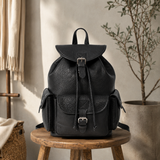 Genuine Leather Utility Backpack – Vintage Travel Bag with Buckle Pockets