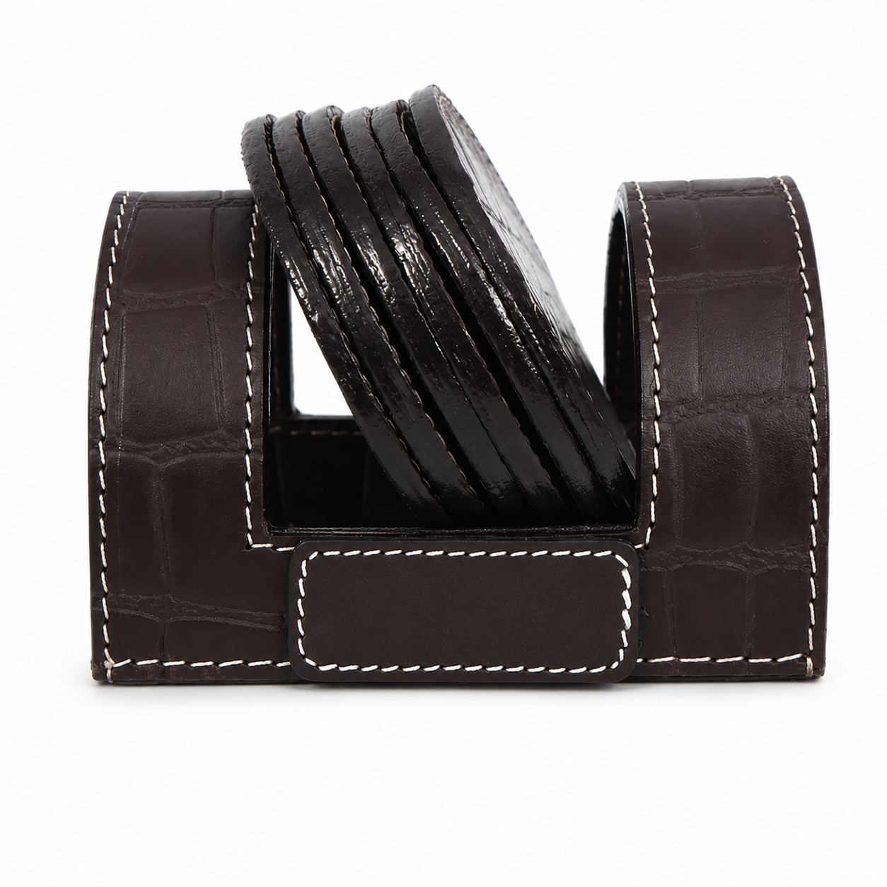 Croc-Textured Leather Coaster Set – Premium Desk & Table Decor