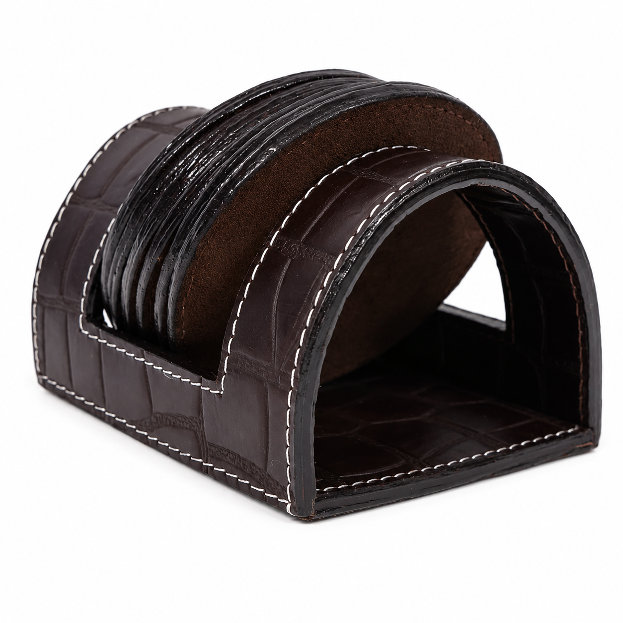 Croc-Textured Leather Coaster Set – Premium Desk & Table Decor