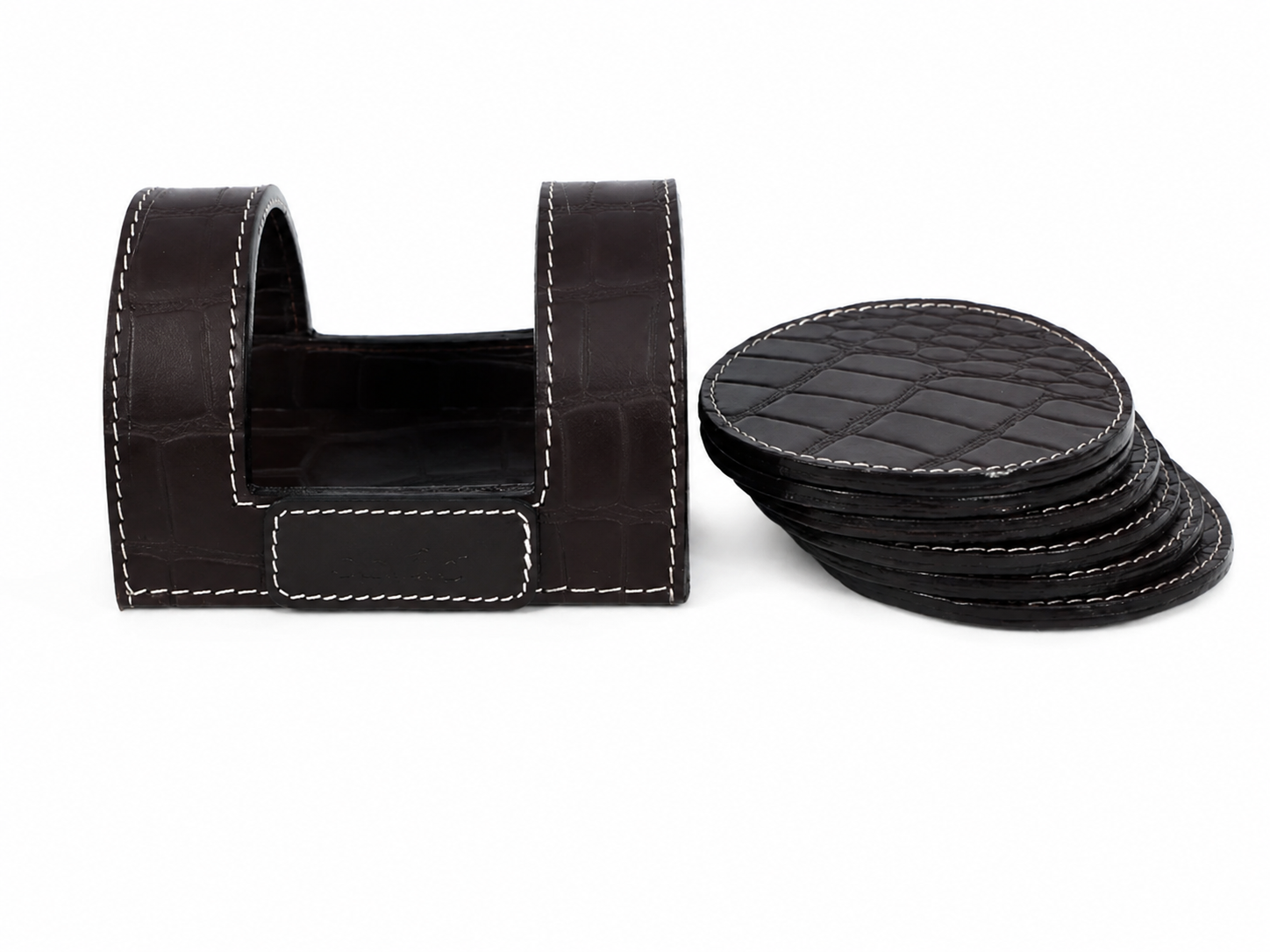 Croc-Textured Leather Coaster Set – Premium Desk & Table Decor